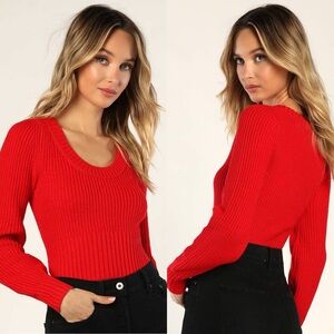 Lulus | Seasonal Perfection Red Cropped Scoop Neck Sweater